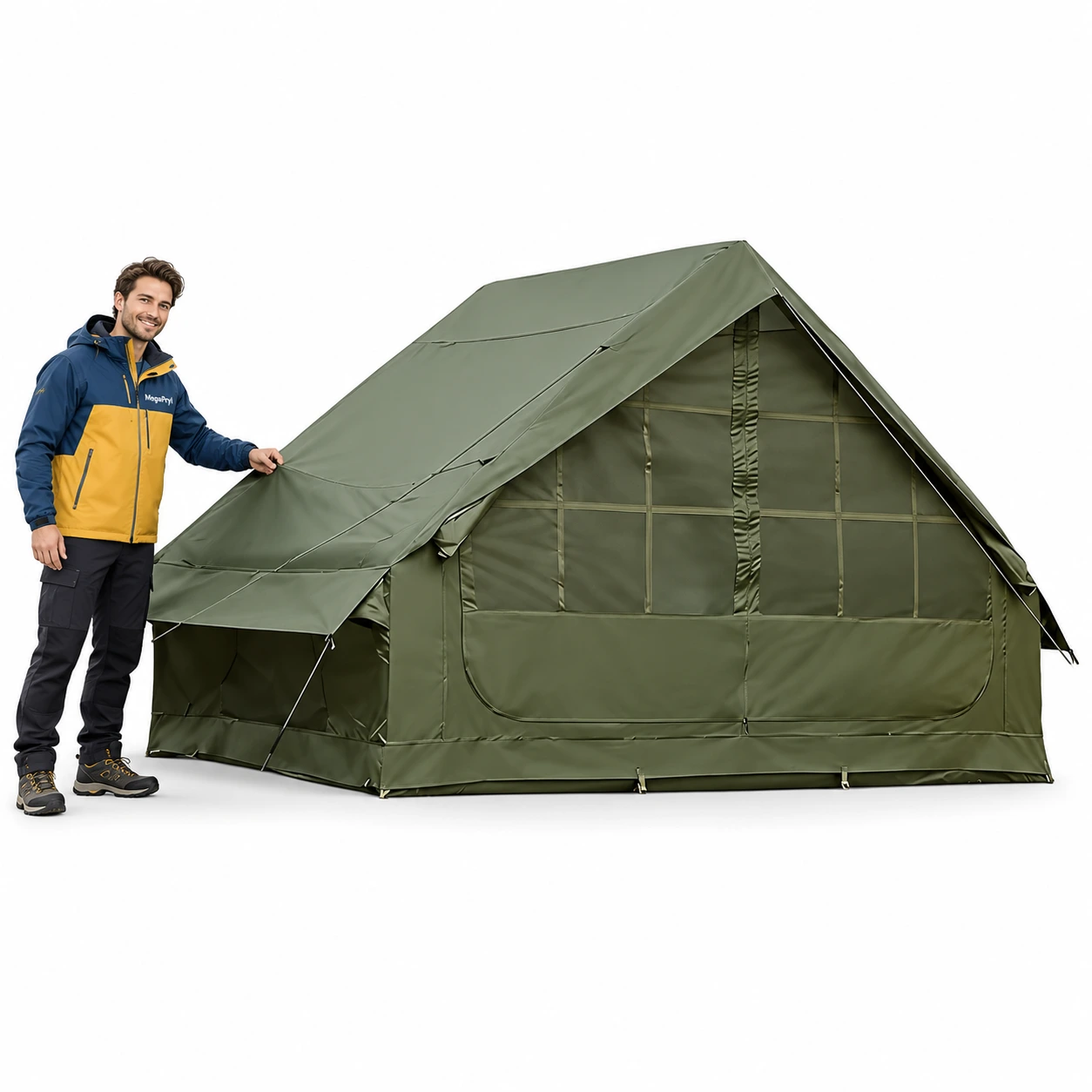 Uppblåsbart campingtält med kaminöppning 300 x 210 cm