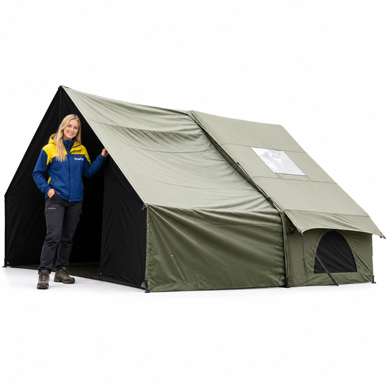 Uppblåsbart campingtält med golv och handpump, 410 x 300 cm