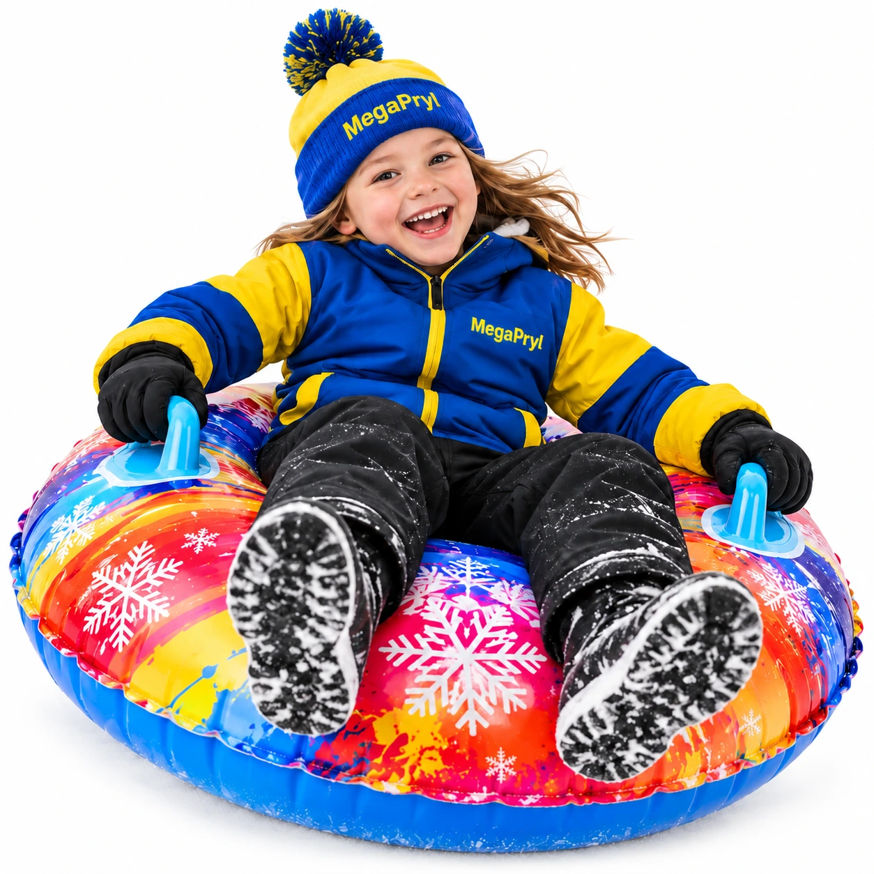 Uppblåsbar snow tube för snölek med handtag, 85 cm