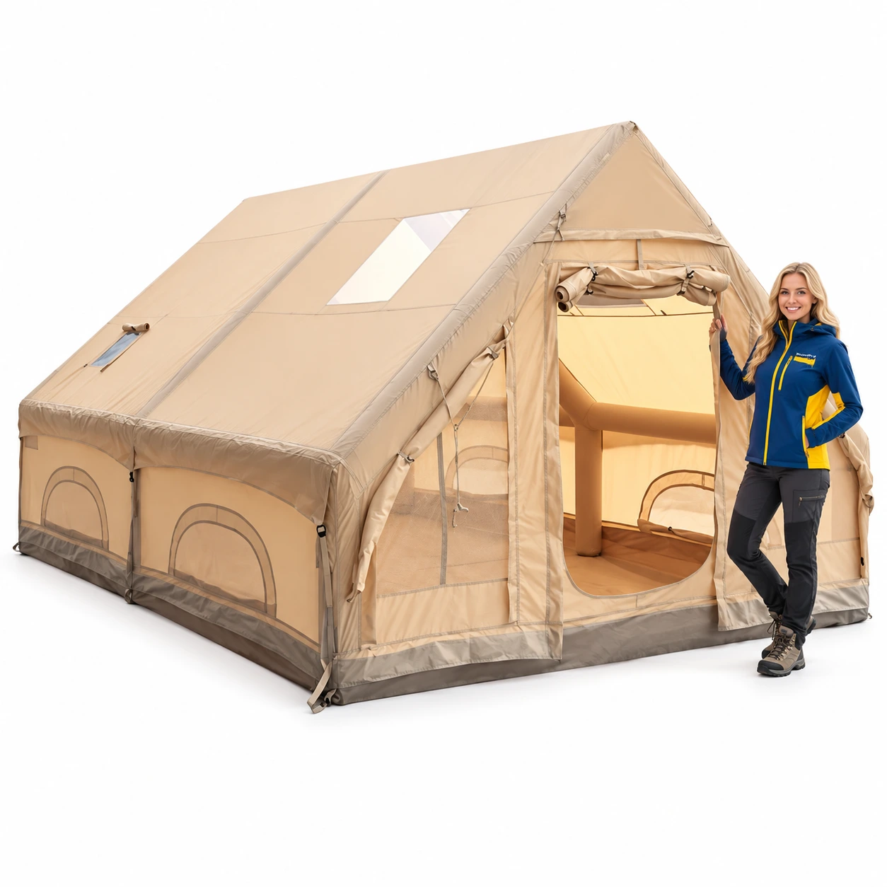 Uppblåsbart glampingtält 300 x 400 cm i khaki