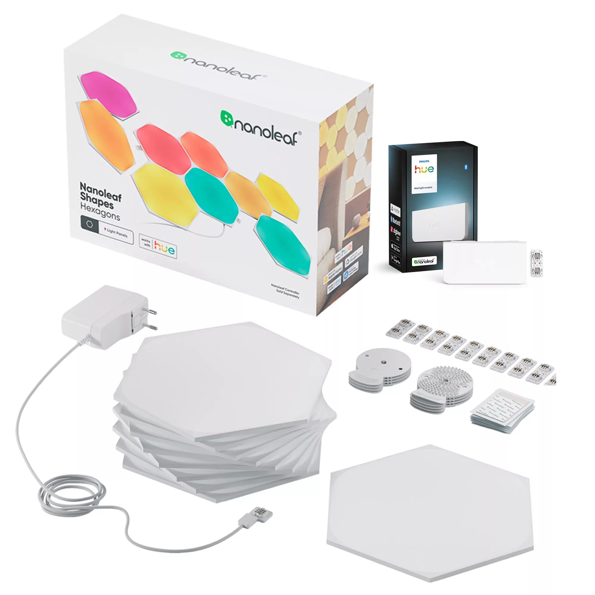 Philips Hue Wall Panel Hexagons Startpaket (9 Panels) + Wall Light Modul