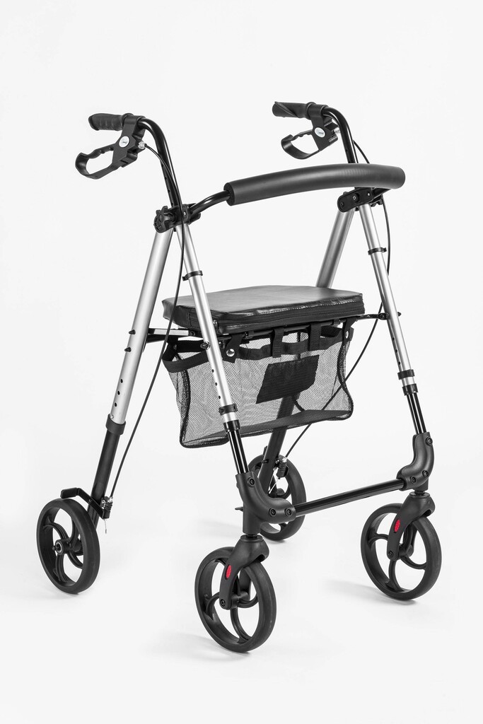 Rollator i aluminium med 4 hjul, Justerbar sitthöjd