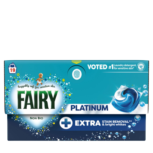 Fairy Platinum Non-Bio Tvättkapslar Med Extra Fläckborttagning Och Vitare Tvätt - 19 st