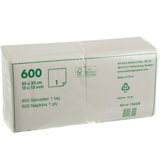 Servett 1-lags 33x33cm vit 600/fp