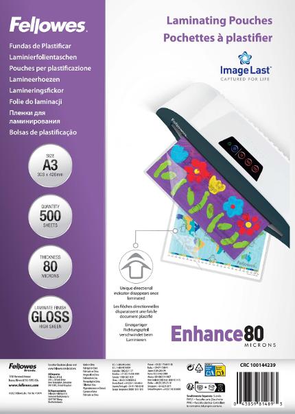 Laminat FELLOWES A3 80mic klar 500/fp