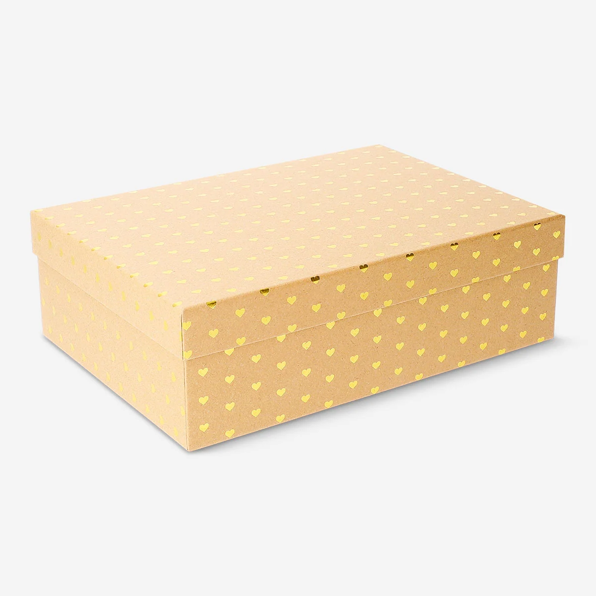 Brun presentask med guldhjärtan – 28 x 20 x 9 cm