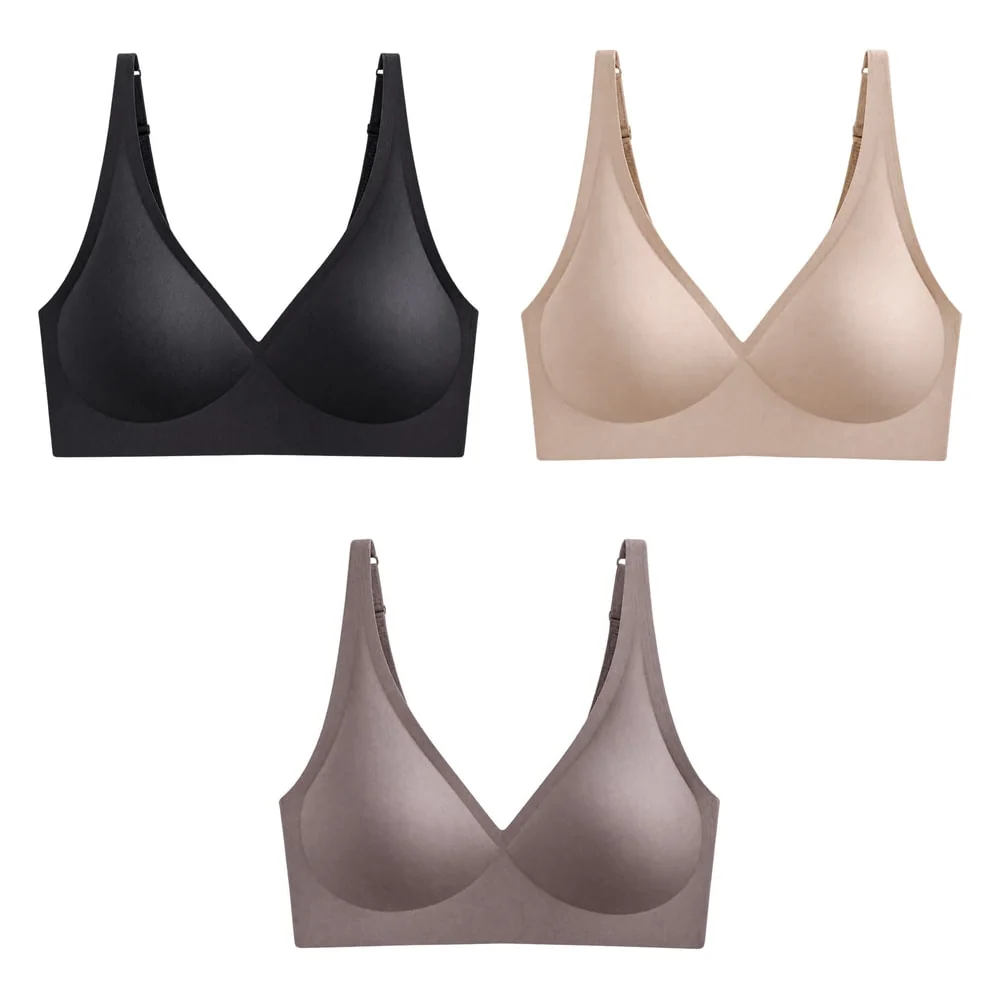 Sömlös bh, 1-pack eller 3-pack - Svart + Hudfärgad + Grålila – 3 bh:ar / XXL