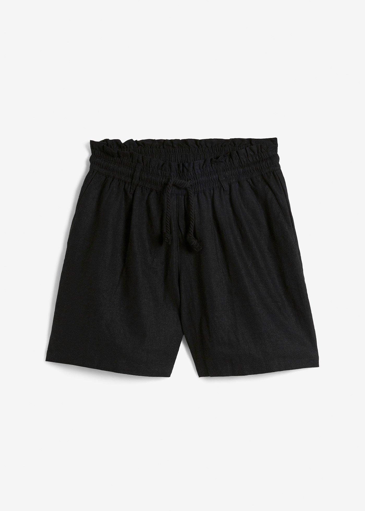 Shorts med paperbagmidja och lin