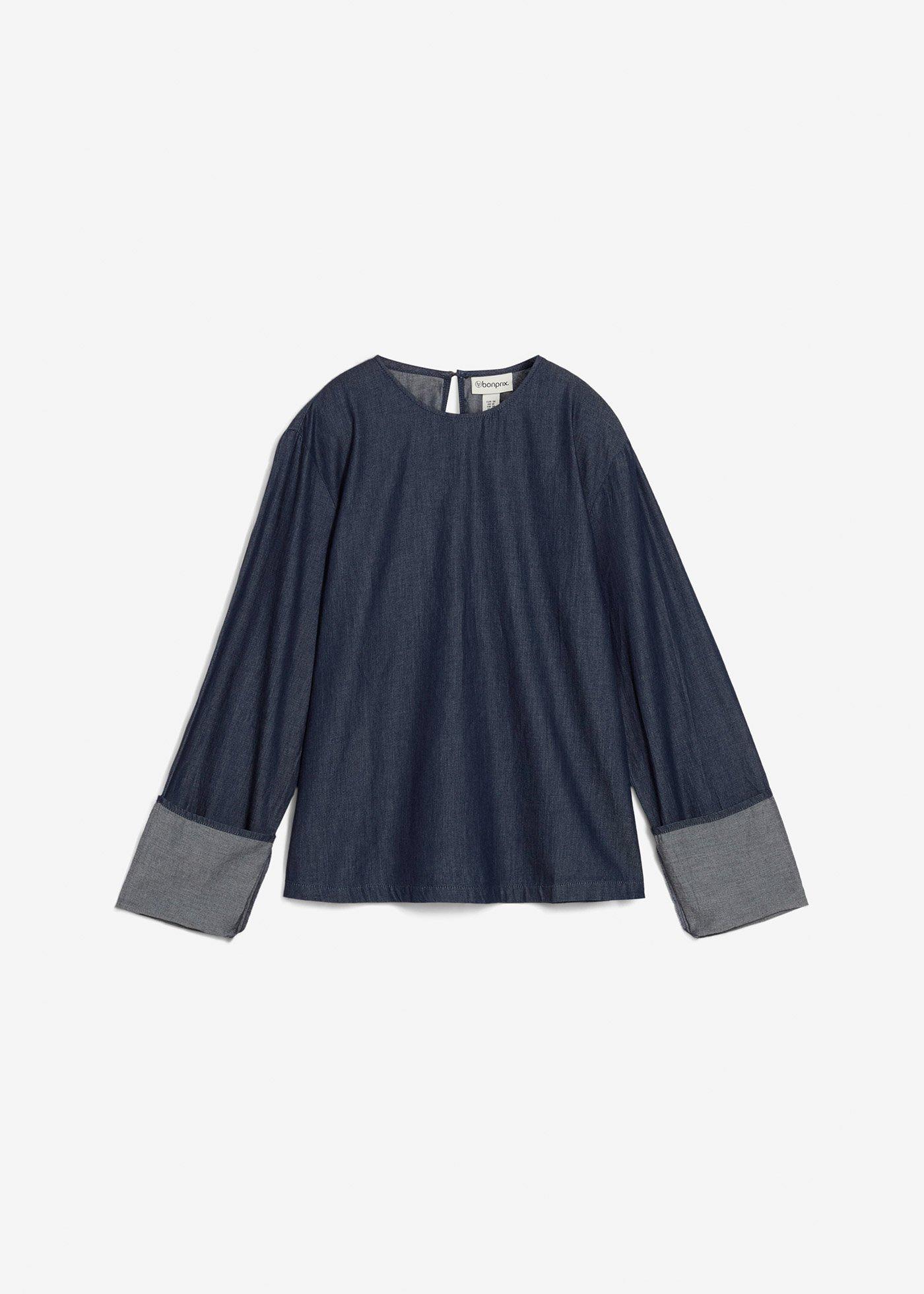 Jeansblus med vida ärmar