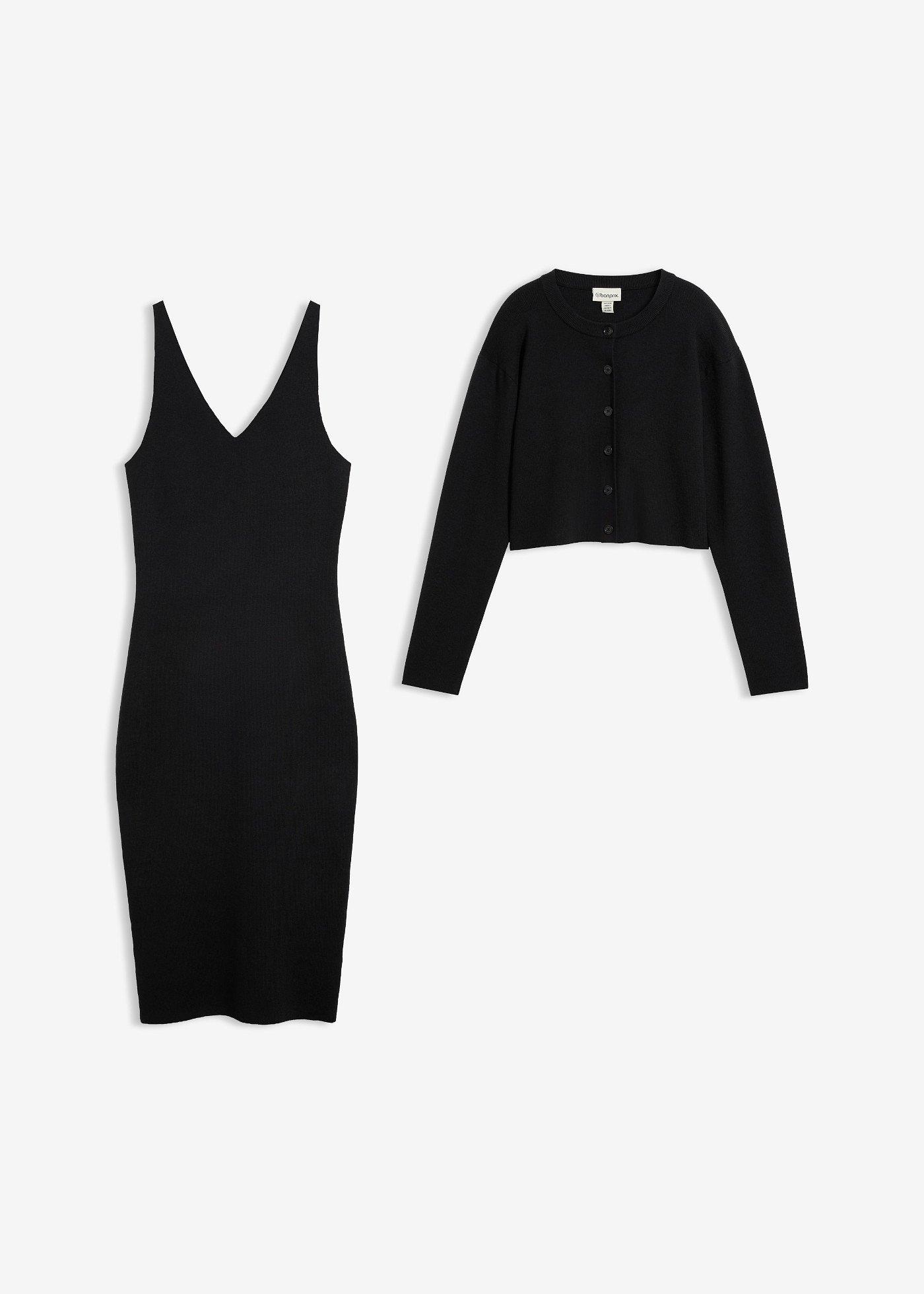Stickad klänning och cardigan (2 delar)