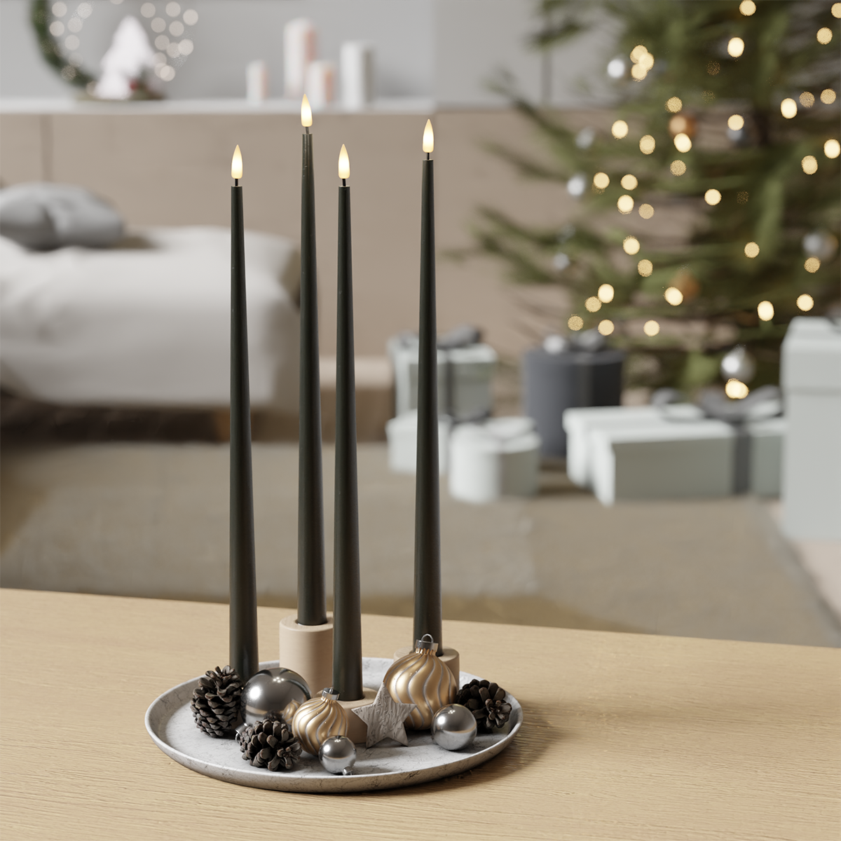 LED Ljus Med Lack paket - Mörkgrön - 4 st 38 cm