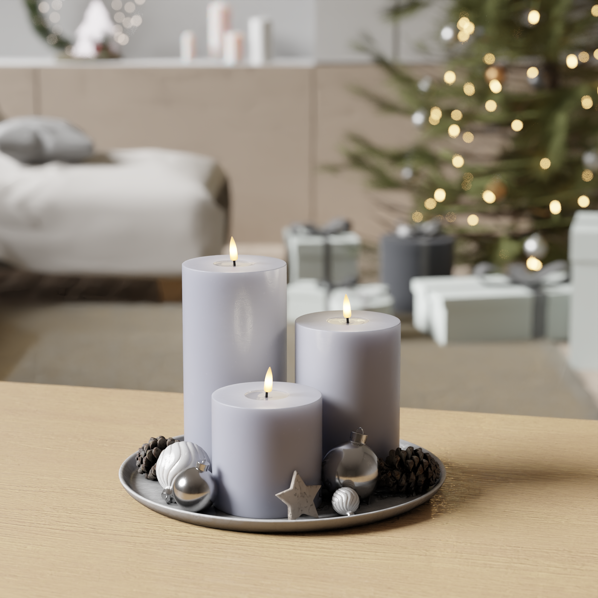 LED Blockljus paket - Stövet blå - 10 x 10, 15 och 20 cm
