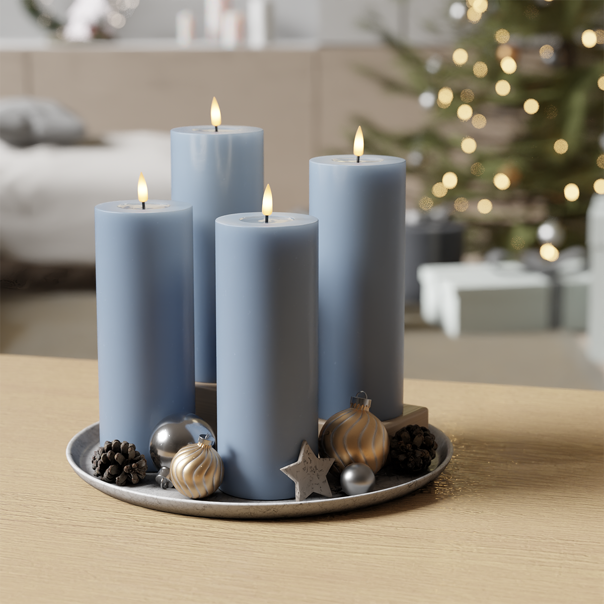 LED Blockljus paket - Isblå - 4 st 7,5 x 20