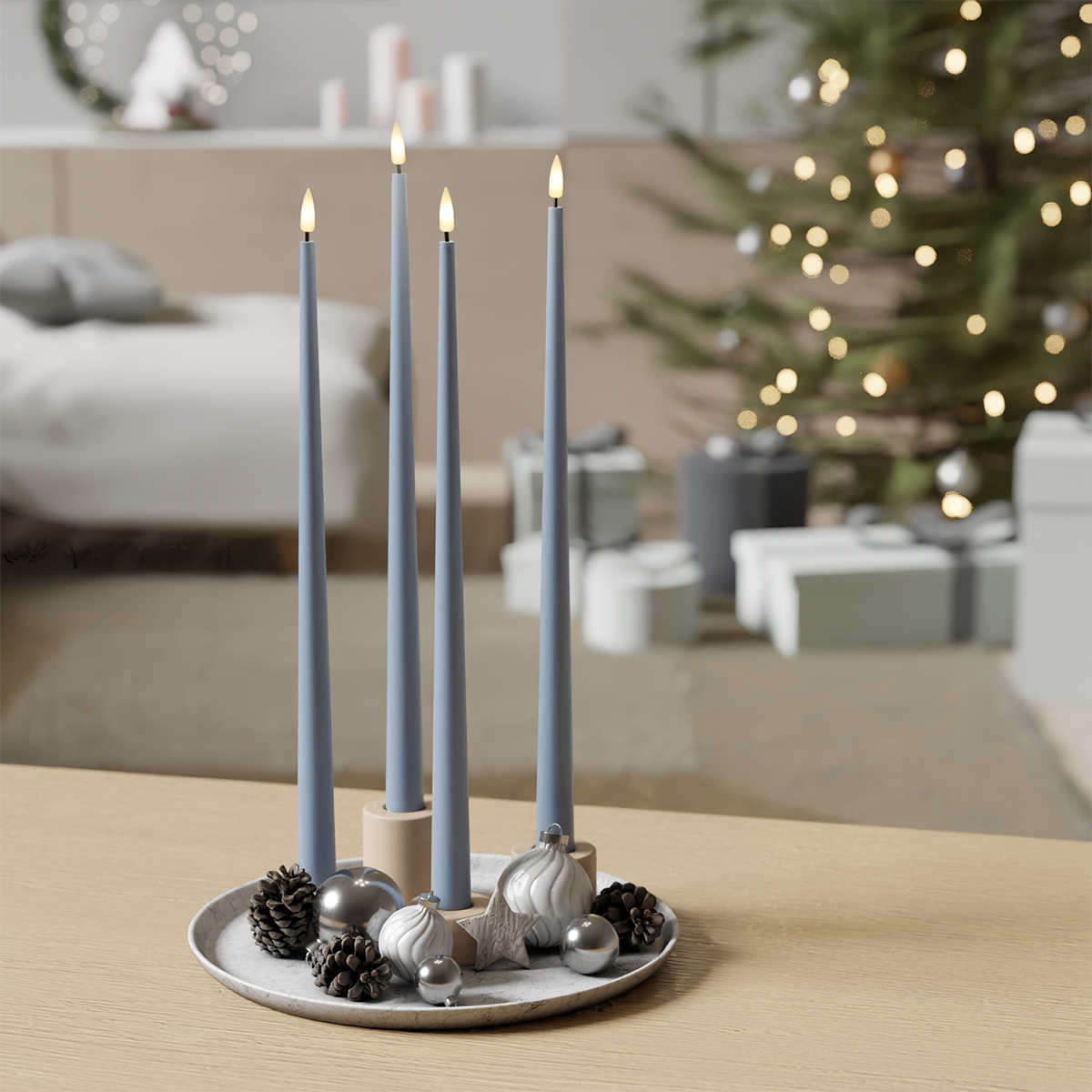 LED Ljus Med Lack paket - Isblå - 4 st 38 cm