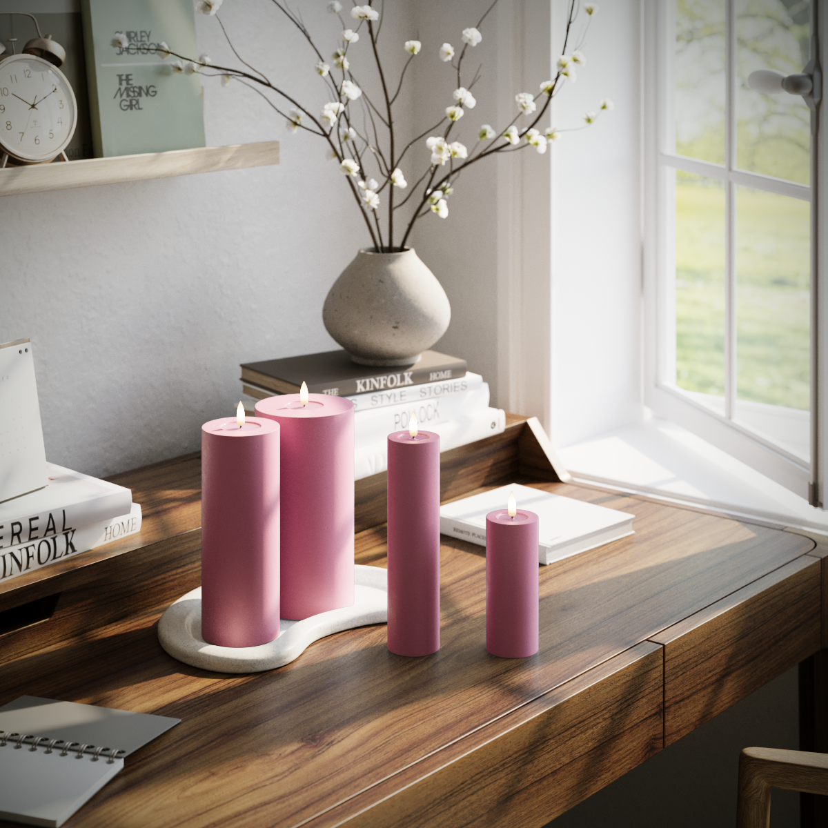 LED Blockljus paket - Magenta - 5 x 12,5 + 20 | 7,5 x 20 | 10 x 20 cm