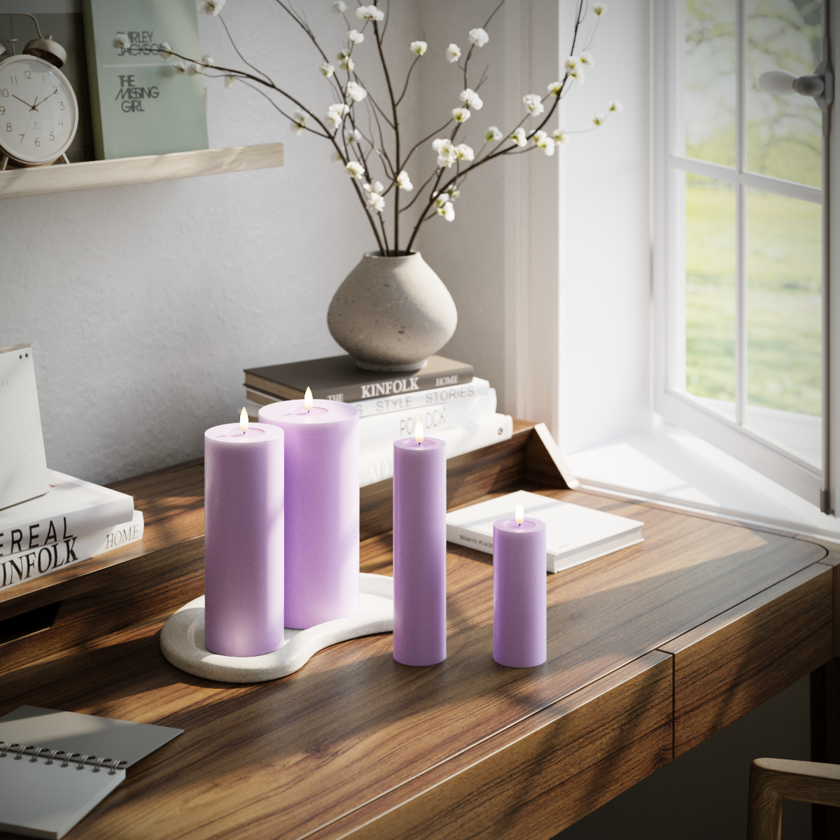 LED Blockljus paket - Lavendel - 5 x 12,5 + 20 | 7,5 x 20 | 10 x 20 cm