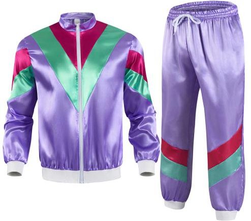 2 st/set Disco-träningsoverall Retro 80-tal Sportkläder Långärmad Färgblockerad Jacka med Dragkedja Högmidjade Byxor Set Hip Hop-kläder M blue