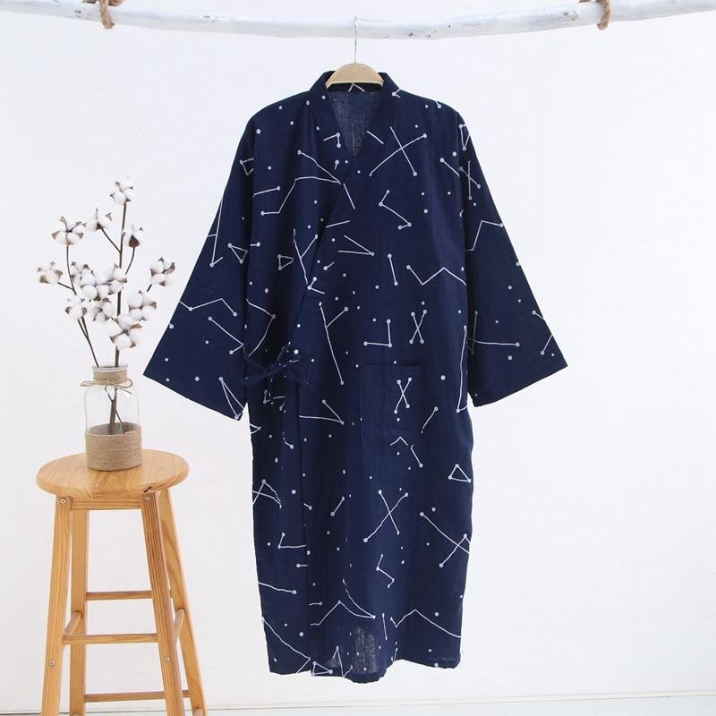 2026 Ny Herr 100% Bomull Gaze Bomullsrock Lös Tunn Yukata Japansk Kimono Pyjamas Herr Huvrock V-ringad Pyjamas Badrock L