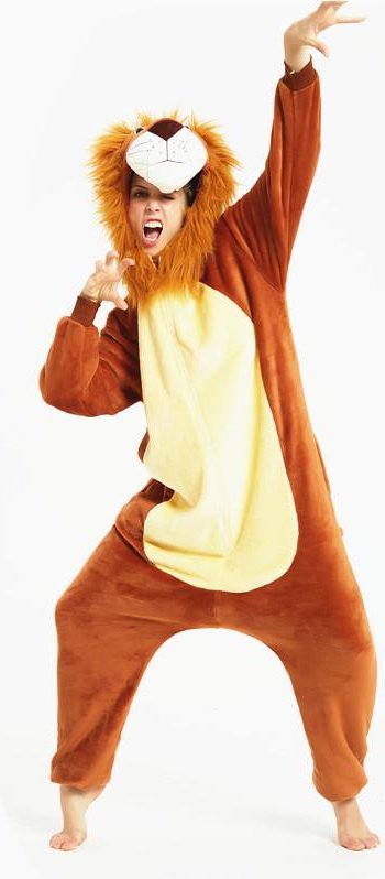Kigurumi Animal Cosplay Hooded Jumpsuit Pyjamas Herr Dam Långärmad Vinter Warm Rompe Sovkläder Panda Lion,leopard,elefant,zebra,tiger cosplay M beige