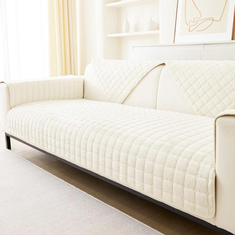 Enfärgad halkfri sofföverdrag Tjocka mjuk plysch soffa Kudde handduk för vardagsrumsmöbler Inredning Slipcovers Sofföverdrag 70x120cm beige