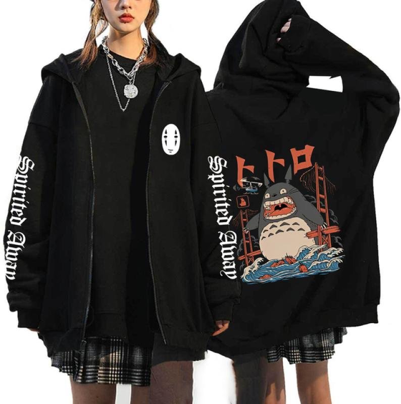 Anime Totoro Sweatshirts Män och kvinnor Dragkedja Jackor Huvtröjor Casual Hip Hop Zip Up Hoodie XL