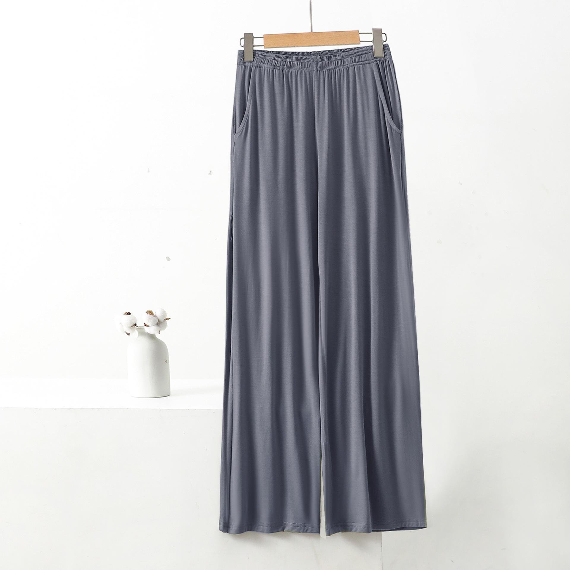 Chic enfärgad raka byxor för kvinnor med fickor Elastisk midja Byxor med vida ben Casual Lösa byxor Hög midja byxor Casual Lounge Yogabyxor 3XL gray