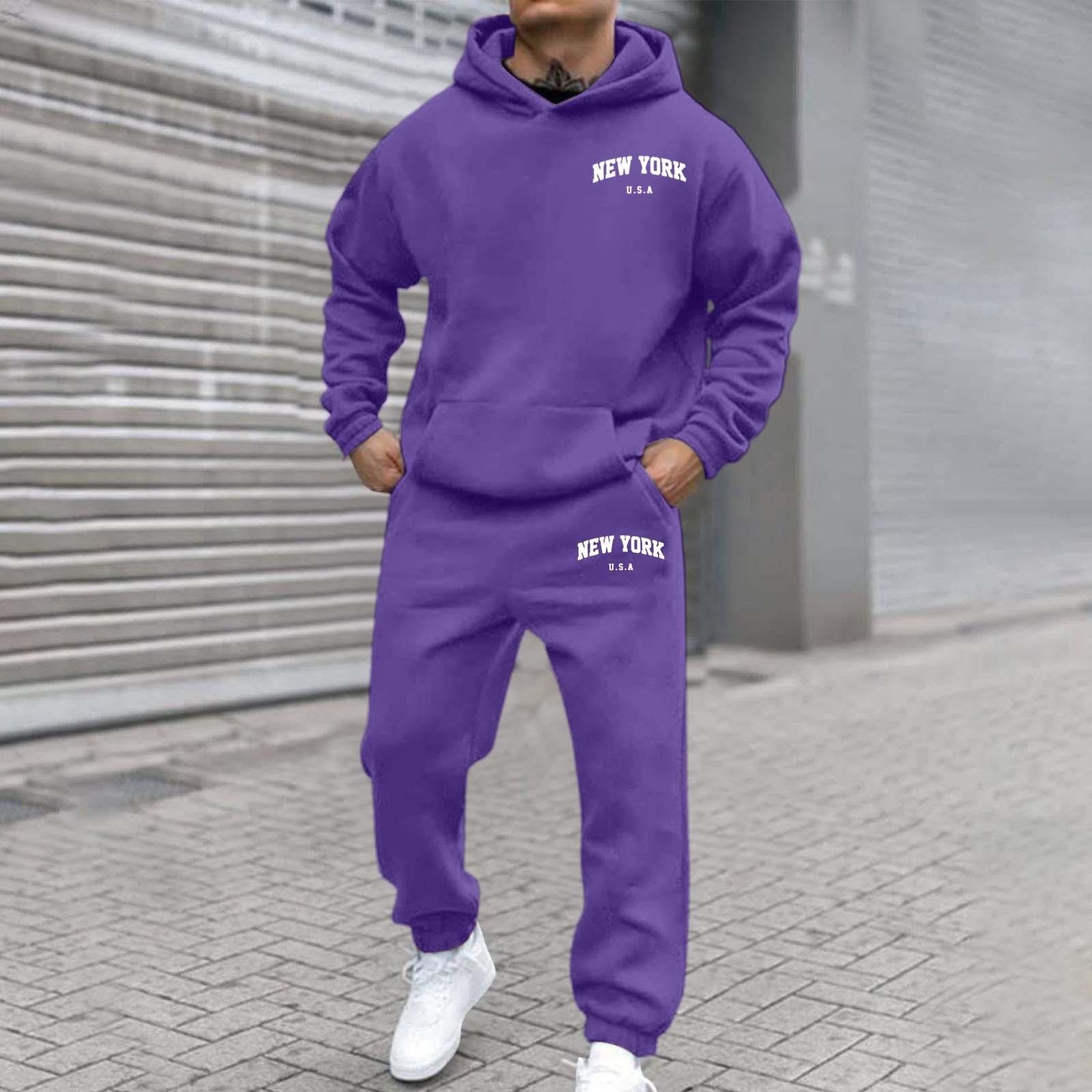 Herr- och Dam Street Sammet Huvförsedd Tryckt Sweatshirt Hoodie Byxor Kostym S