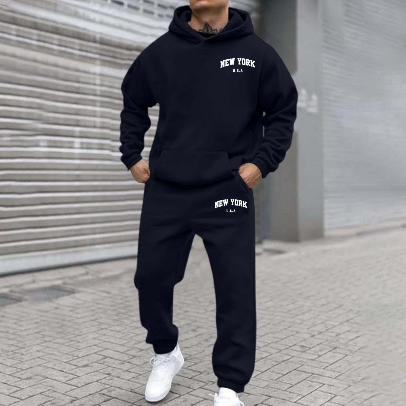 Herr- och Dam Street Sammet Huvförsedd Tryckt Sweatshirt Hoodie Byxor Kostym XL marinblå färg