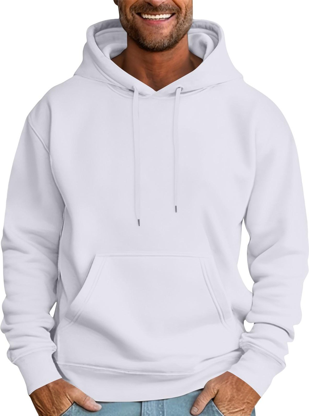 Herr Casual Lös Sweatshirt Enfärgad Dragsko Stor Ficka Hoodie Sport Sweatshirt XXXL