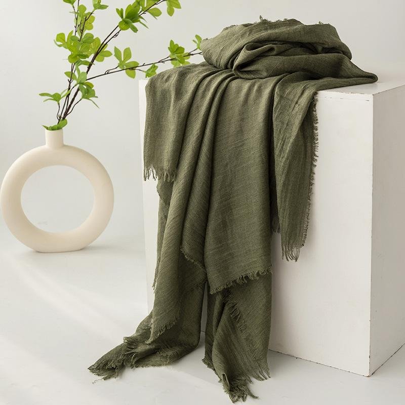 Bomulls- och linnescarf Högkvalitativ Enfärgad Japansk och Koreansk Atmosfär Garnscarf Solskyddssjal Enkel Lång Silkescarf 100cm*190cm