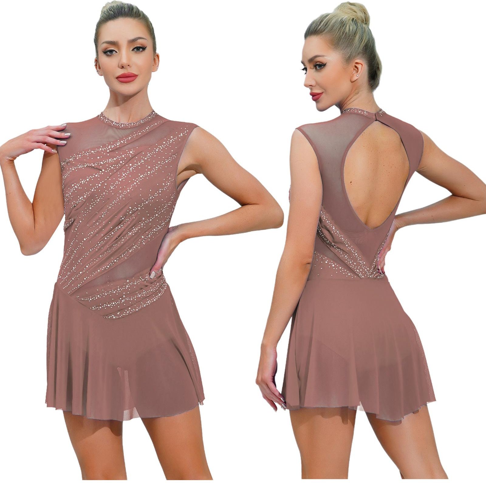 Damgymnastik Latin Konståkning Balett Dräkt Ärmlös Strass Bodysuit Tango Chacha Uppträdande Danskläder M