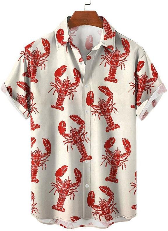 Hawaiiansk Hummer 3d Tryck Skjorta Mode Kortärmad Stor Storlek Skjortor Sommarsemester Strandkläder Casual Grafiska Herrtoppar L gray