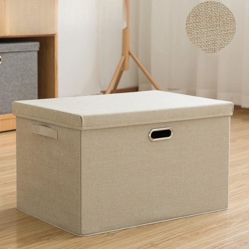 Förvaringskorgar med lock i extra stor storlek av hög kvalitet Handhållen förvaringslåda i tyg Leksaker Kläder Organiser S beige