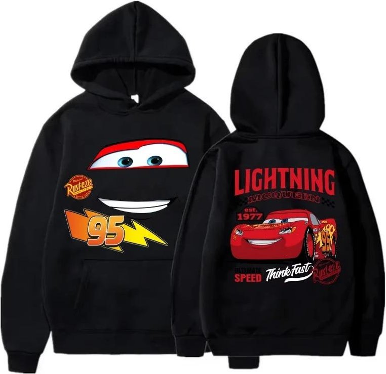 Huvtröjor med tecknad bilprint Lightning McQueen Huvtröjor Överdimensionerad Tröja Herr Dam Träningskläder Paroutfit Kläder M