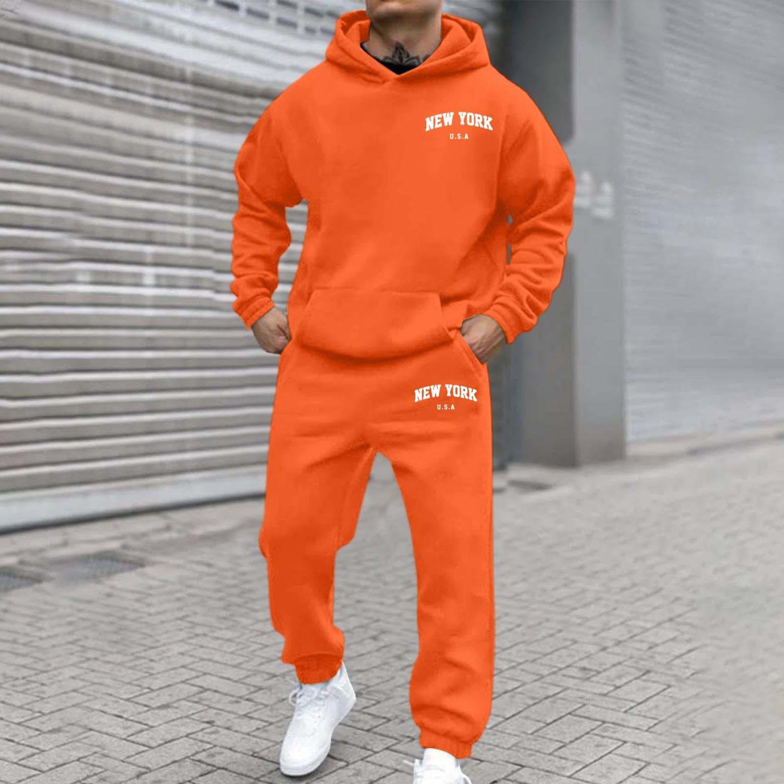 Herr- och Dam Street Sammet Huvförsedd Tryckt Sweatshirt Hoodie Byxor Kostym M orange