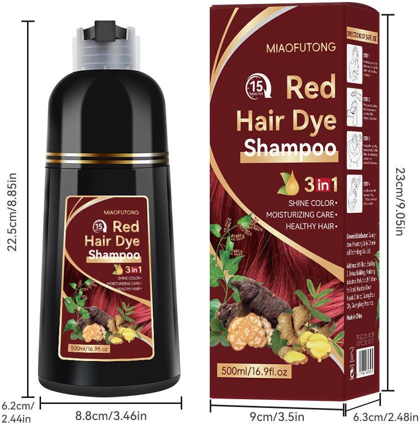 Brun Hårfärgsschampo 3 i 1, Återfuktar, Ger Näring, Naturlig Ingefäraformula 500ml