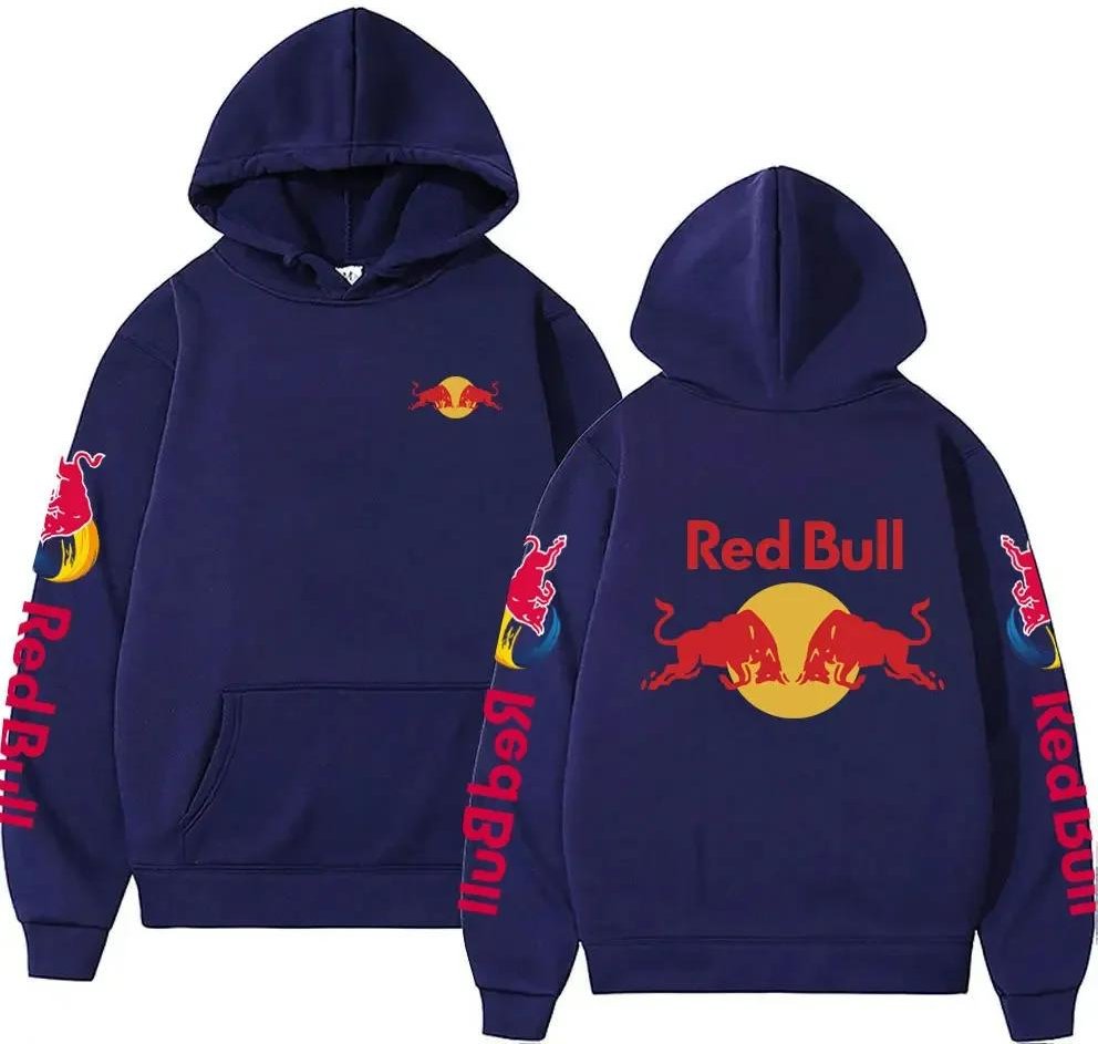 Red Bull-logotyptryck Herrluvtröja Vår Höst Nytt Mode Ledigt Mode Bekväm Varm Lös Luvtröja 3XL marinblå färg