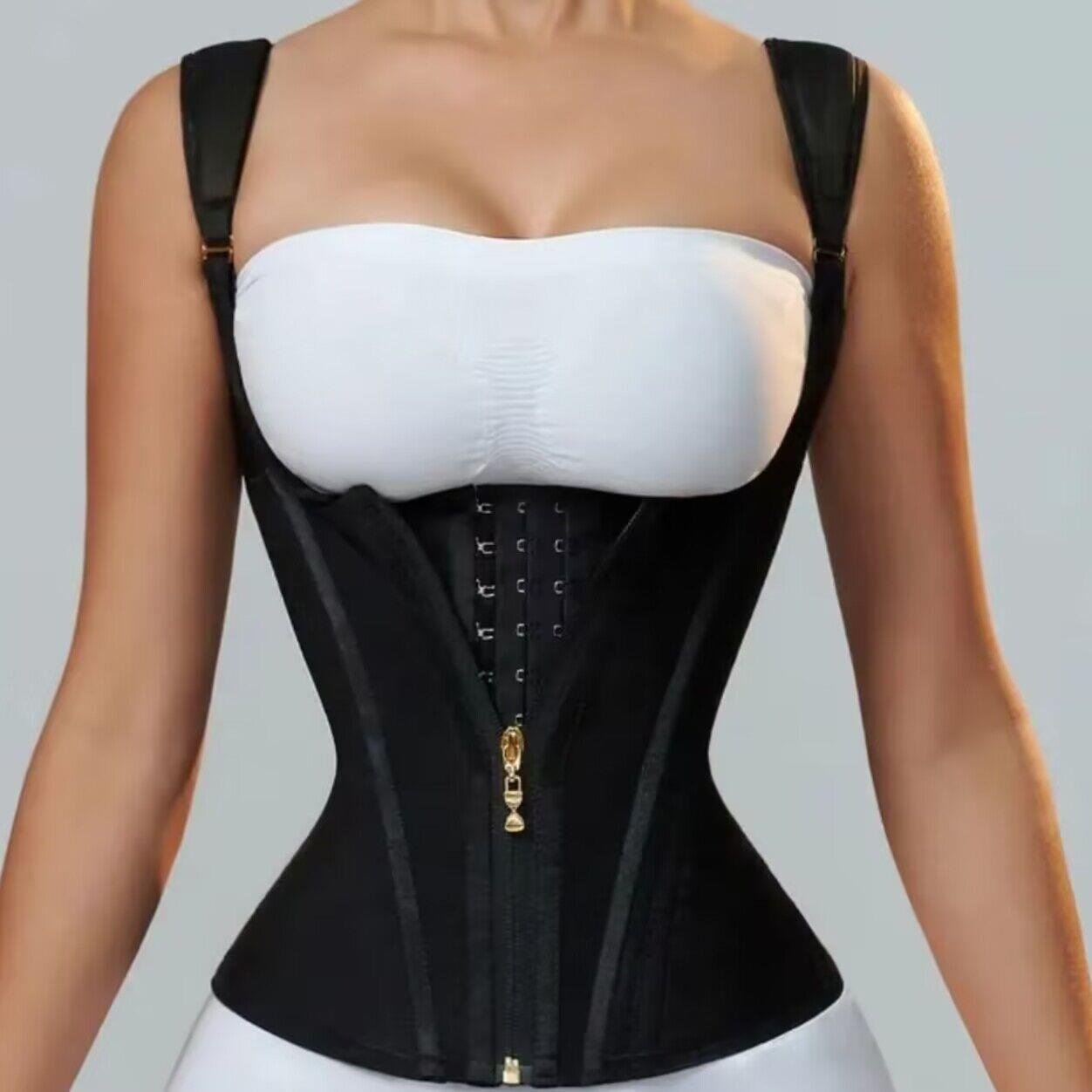 Fajas Colombianas Body Shaper Shapewear Kvinnor Väst Dubbel Kompression Midjetränare Korsett Dragkedja XS svart