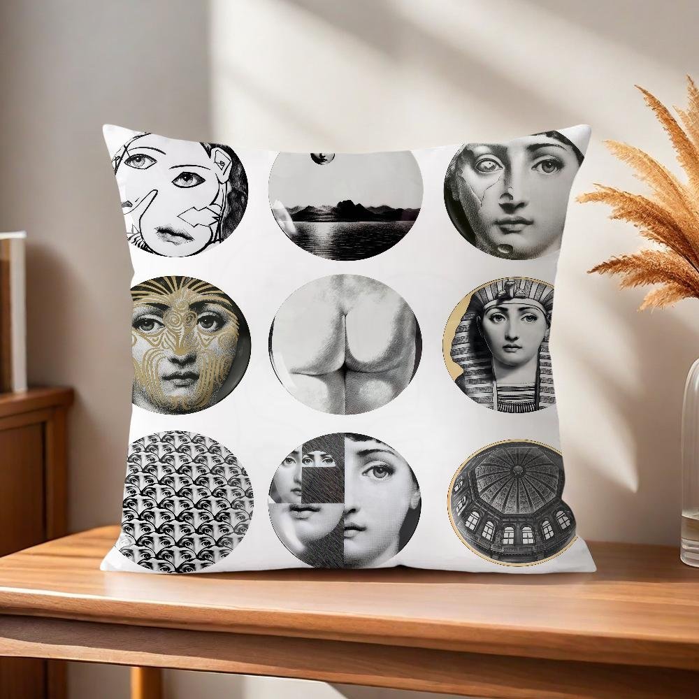 mjukt Kudde Flicka Fodral för Soffa Vardagsrum Konst Ansikte Hemmakontor Dekor Skyddsfodral P-Piero F-Fornasettis Modernt 66x66CM(26x26in)