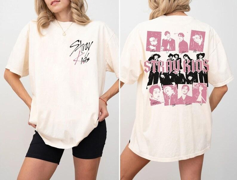 Stray Kids T-shirt med två sidor, Stray Kids Kpop T-shirt, Straykids T-shirt, Kpop Musikfläkt Presenter, Straykids Födelsedagströja, Kpop T-shirt Barn Ungdom M white