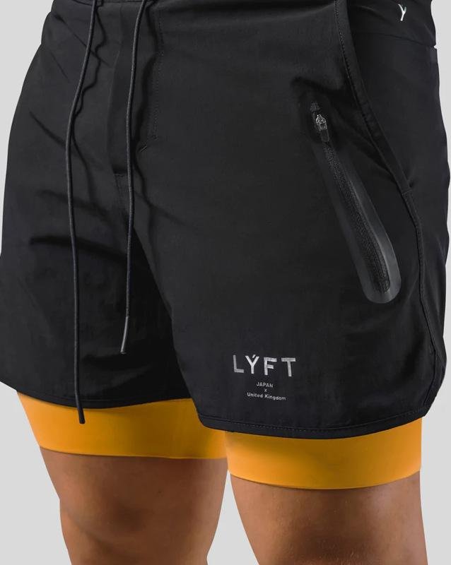 Herr Sommar Casual Dubbellager Falsk Tvådelad Sportshorts Basket Fitness Svetttransporterande Snabbtorkande Korta Byxor med Ficka L