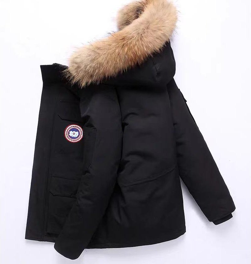 Unisex Parker Gåsdun Mellanlång Vinterjacka med Stor Pälskrage för Extrem Kyla XXL black