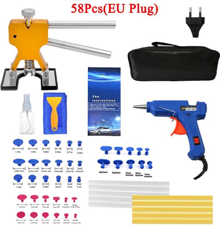 Bilbucklor Reparationsverktyg Autolackerad kroppsborttagning av bucklor Automotive bucklor Sugkopp bucklor verktygssats för bil Kit 2-58Pcs(EU Plug) blue