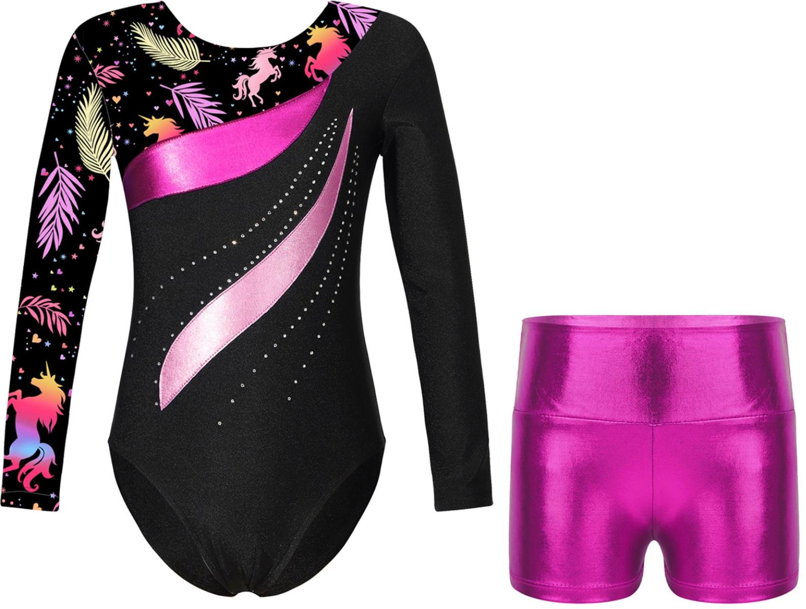 Leotards för flickor Gymnastik Barn Barn Biketard med shorts Balett Sparkly Shorts Dans Unitards 9-10 Years