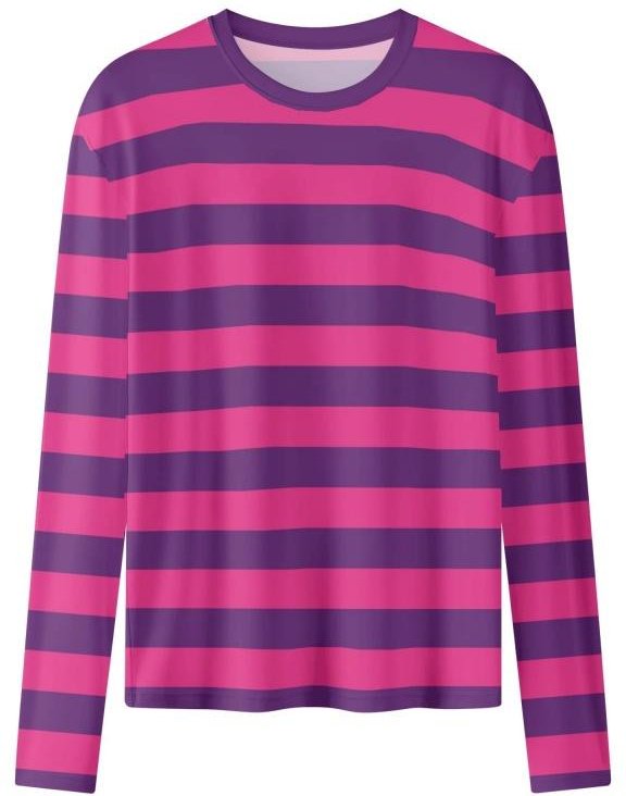 Långärmad T-shirt för kvinnor, Rosa och Lila Randig, Grafisk Estetisk, Rund Halsringning, Cheshirekatt Halloweenkostym, Dam T-shirt Topp Skjorta L violett