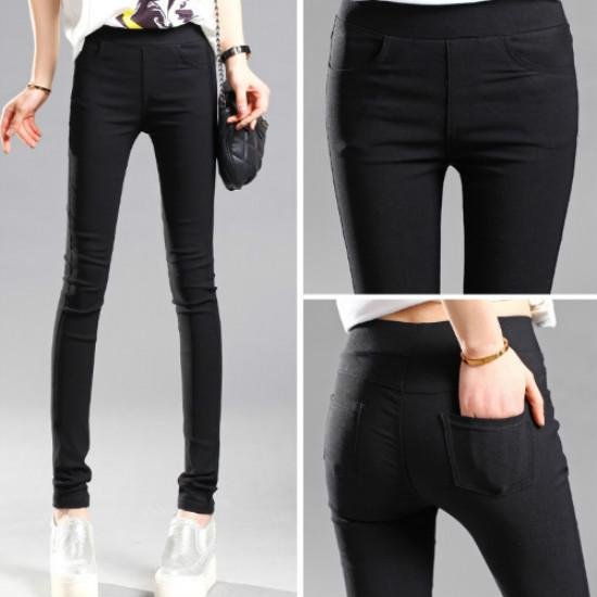 Kvinnor Elastiska Casual Stretch Skinny Leggings Pencil Byxor Slim Pants L black