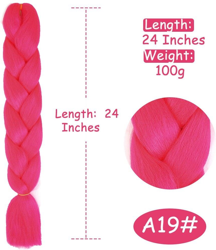 MISSQUEEN 24 tum 100G färg lysande jumbo fläthår försträckt för hår Syntet hårförlängning Twist hår 24 inches pink
