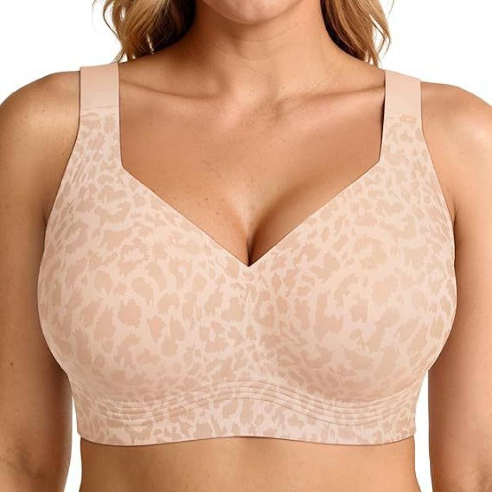 Mjukt Stöd Trådlös BH för Kvinnor, Sömlös Tunn Stil Gelé BH Push Up Bekväm BH för Stor Byst 3XL beige
