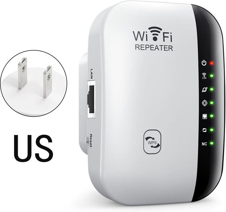 300 Mbps WiFi Repeater High Speed ​​Expansion WiFi Signal Booster Inbyggd antenn Repeater & Extender för stabil väggpenetrering US plug vit