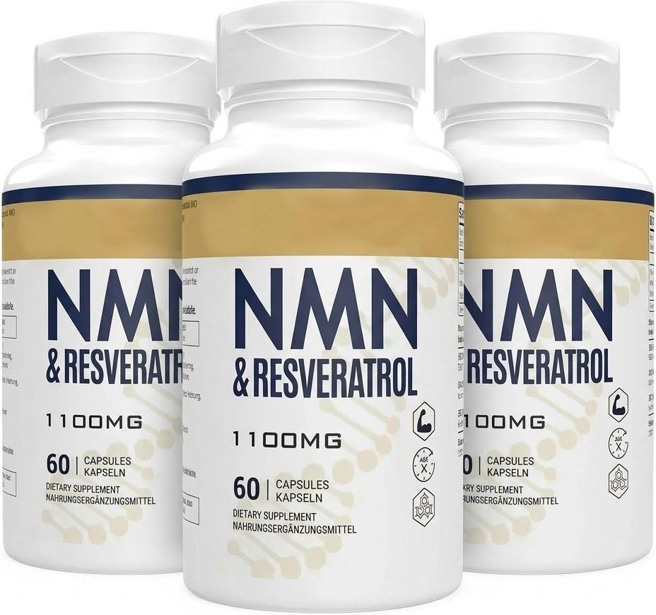 NMN & Resveratrol 1100 mg Kosttillskott - Hög Potens Anti-Aging & Cellulär Energistöd - 60 Kapslar 3pack